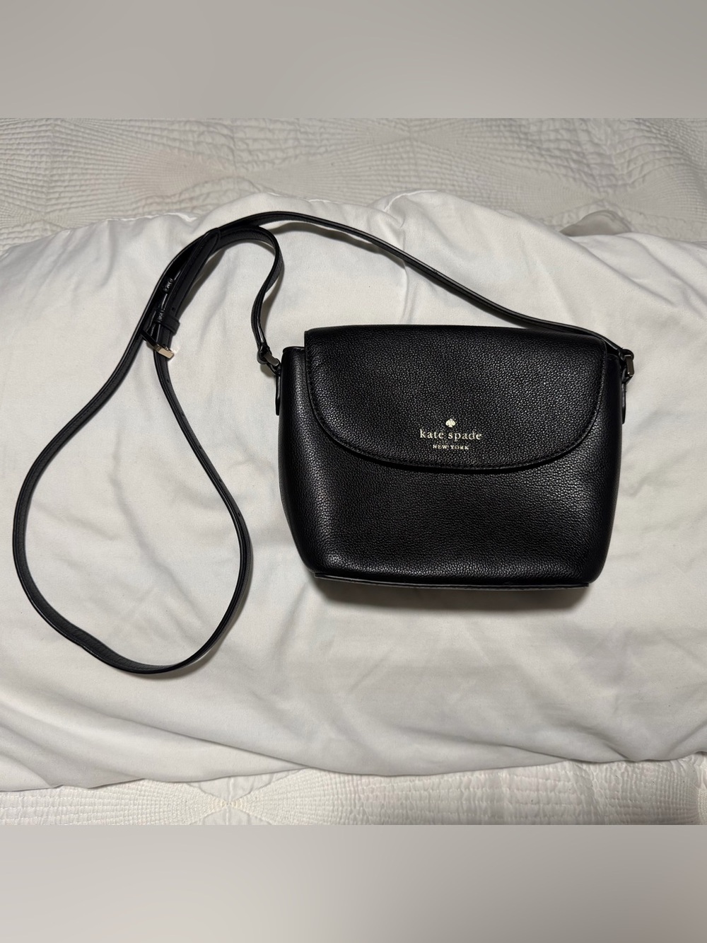 kate spade Black Pebbled Leather Crossbody with Gold Logo
